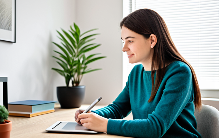 A professional, focused individual, appearing to be a student or a lifelong learner, fully clothed in a modest, smart casual outfit consisting of a professional sweater and well-fitted trousers. They are seated comfortably at a modern, minimalist desk in a bright, well-lit home office, engaging with educational content displayed on a tablet. The background features a blurred, clean wall and a small, vibrant potted plant, symbolizing growth and knowledge. The atmosphere is calm and conducive to efficient learning. safe for work, appropriate content, perfect anatomy, correct proportions, natural pose, well-formed hands, proper finger count, natural body proportions, professional photography, high quality, family-friendly.